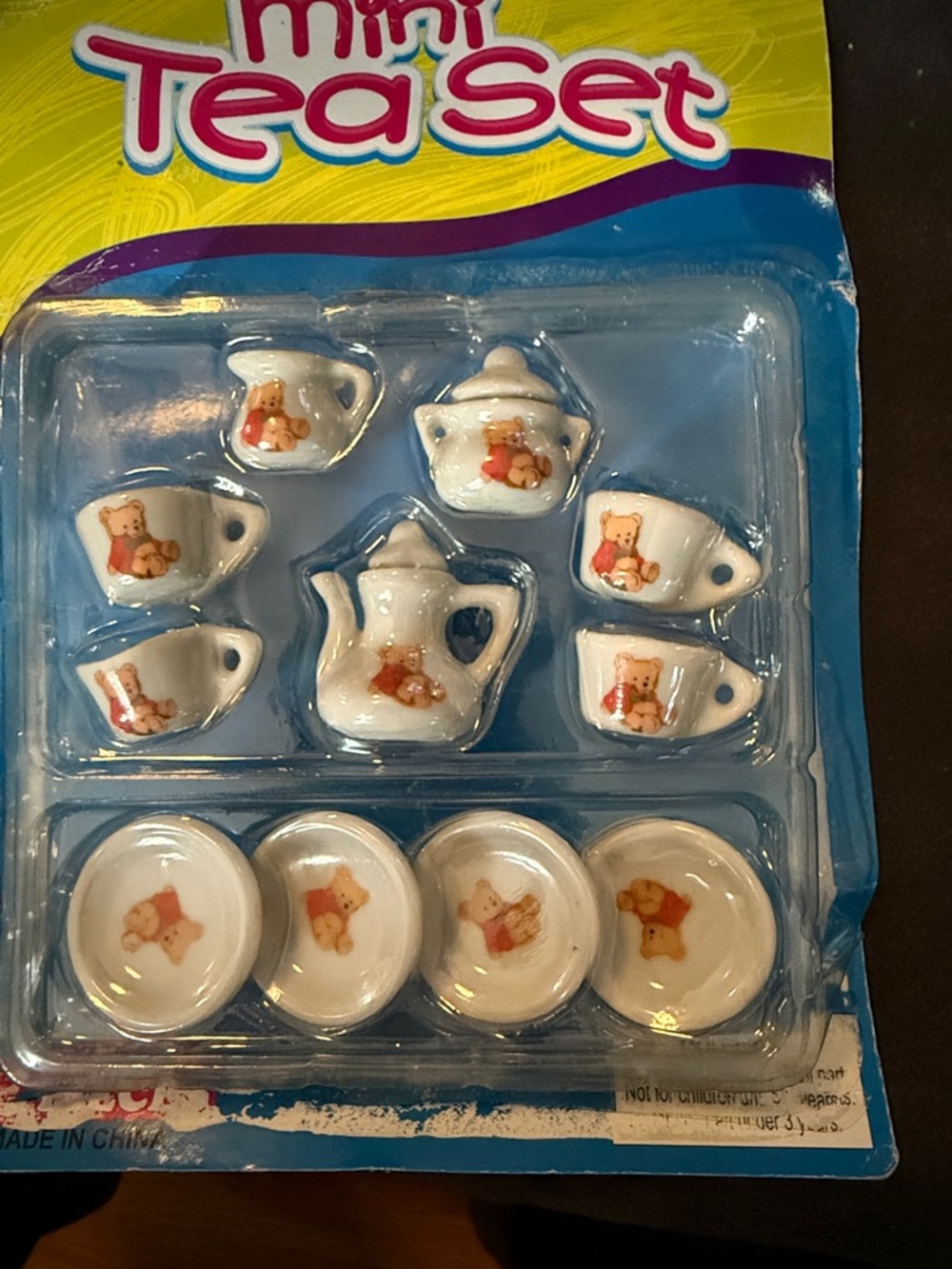 Mini Ceramic Tea Set with Teddy Bear Design - White